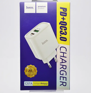 Зарядний пристрій для телефону мережевий (адаптер) Hoco C57A Speed charger DualUSB (PD+QC 3.0) 18W White