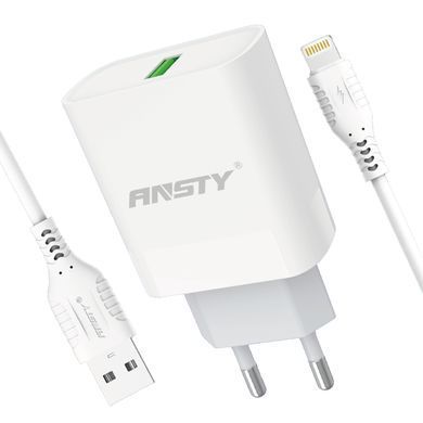 Сетевое зарядное устройство ANSTY Q-006-I with Lightning cable 1USB 3A QC3.0 Белый