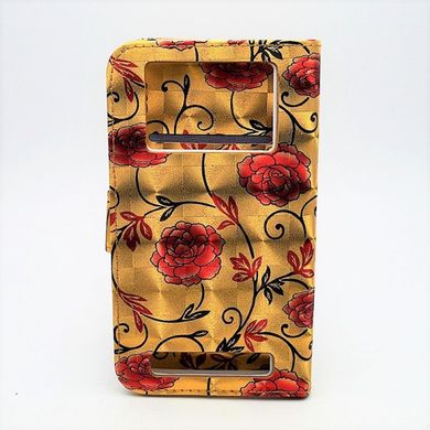 Чехол универсальный с цветами для телефона CMA Book Cover Big Flowers 5.5" дюймов Gold-Red