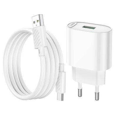 Сетевое зарядное устройство Hoco C109A Fighter 1USB QC 3.0 18W с кабелем USB - Type-C White