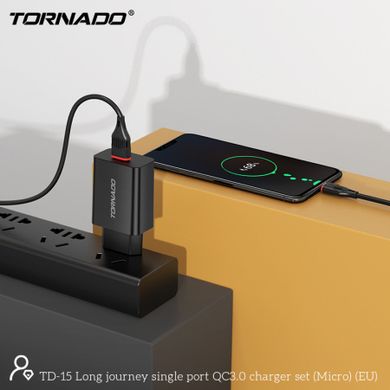 МЗП Tornado TD-15 with Micro USB cable 1USB QC3.0 Black, Чорний
