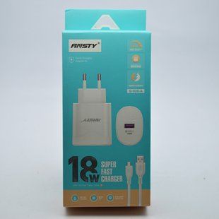 Мережевий зарядний пристрій ANSTY Q-026-A з Micro USB кабелем 1USB 3A 18W White