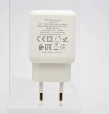 Зарядное устройство для телефона сетевое (адаптер) Hoco N6 Charmer 2xUSB QC3.0 White