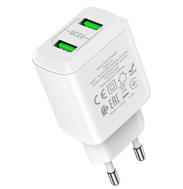 Зарядное устройство для телефона сетевое (адаптер) Hoco N6 Charmer 2xUSB QC3.0 White