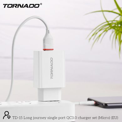 СЗУ Tornado TD-15 with Micro USB cable 1USB QC3.0 White, Белый
