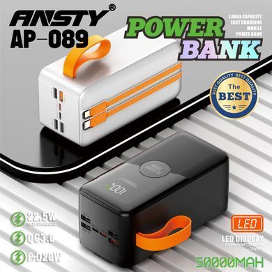 Зовнішній акумулятор Power Bank Ansty AP-089 50000 mAh 22.5W+PD20W White