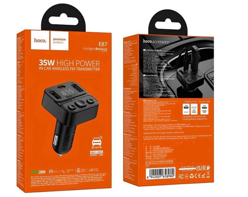 АЗП FM модулятор Hoco E87 Delta 35W+QC3.0 (2XUSB/1 Type-C) Black