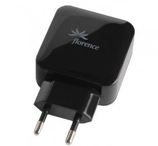 Адаптер (блок живлення) Florence 2USB 3A Black (FW-2U030B)