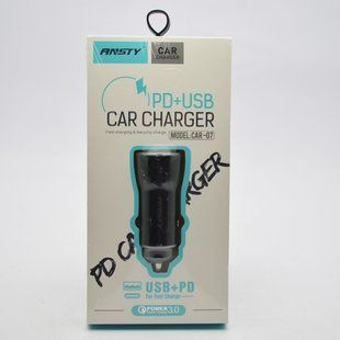 Автомобильная зарядка ANSTY CAR-07 (1 USB 18W / 1 Type-C 20W PD) Black