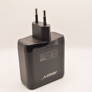 Мережевий зарядний пристрій ANSTY GN-02-PT GaN 65 W (1 Type-C / 2 USB) Black