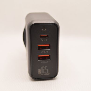 Сетевое зарядное устройство ANSTY GN-02-PT GaN 65W (1 Type-C / 2 USB) Black