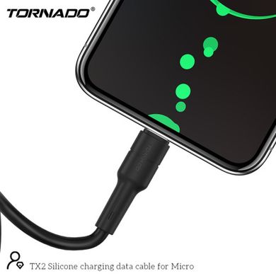 Кабель Tornado TX2 Micro USB Silicon cable 3A 1M Black, Чорний
