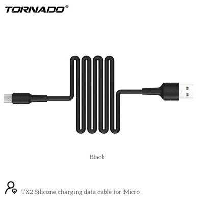 Кабель Tornado TX2 Micro USB Silicon cable 3A 1M Black, Чорний