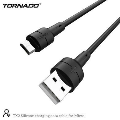 Кабель Tornado TX2 Micro USB Silicon cable 3A 1M Black, Чорний