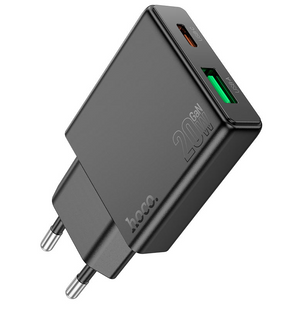 Мережевий зарядний пристрій Hoco N38 Delgado 1xType-C PD20W+ 1 USB QC3.0 Black