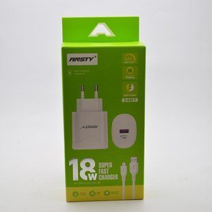 Мережевий зарядний пристрій ANSTY Q-024-A з Micro USB кабелем 1USB 3A 18W White
