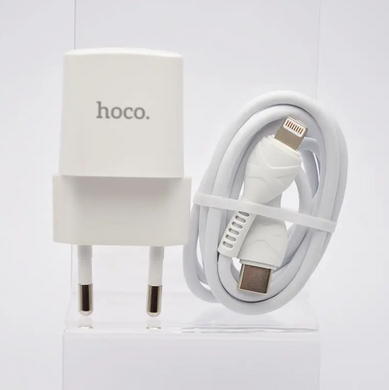 Зарядний пристрій Hoco N20 Prestige Dual USB (Type-C PD20W/ USB QC3.0) з кабелем Type-C to Lightning White