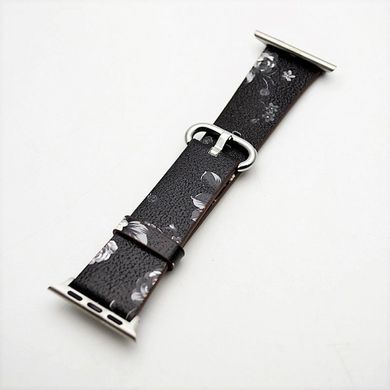 Кожаный ремешок для iWatch Leather with Flower 38mm/40mm/41mm Black-White