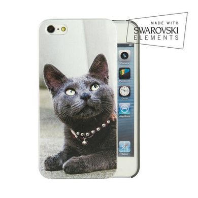 Чохол з принтом (кіт) FaceCase SWAROVSKI iPhone 5 Royal Cat