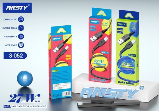 Кабель ANSTY S-052-T Type-C 3.1A 1M Nylon Чорний