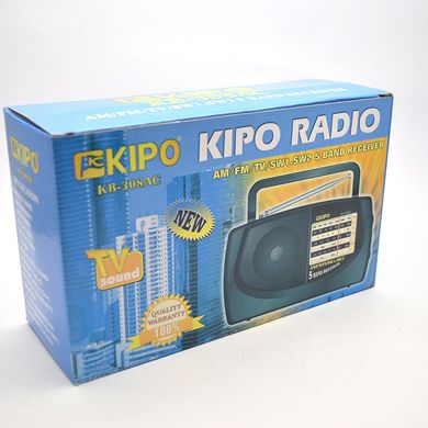 Радіоприймач портативний KIPO KB-308AC на батарейках 2 шт R20 (size D)
