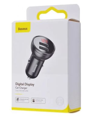 Автомобільний зарядний пристрій Baseus Digital Display Dual USB Car Charger 24W 4.8A  Сірий CCBX-0G