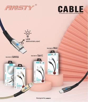 Кабель ANSTY SI-004 Lightning Fabric LED 5A 1M Чорний