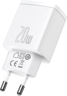 Блок живлення (адаптер) Baseus Compact Quick Charger (1xUSB / 1xUSB Type-C) 20W White (CCXJ-B02), Білий