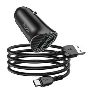 Автомобильное зарядное устройство Hoco Z39 с кабелем Type-C QC3.0 (2USB/18W) Black