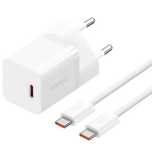 Сетевое зарядное устройство Baseus GaN5 Fast Charger (mini) 1C 30W EU Cable Type-C to Type-C 1m White P10110902213-00