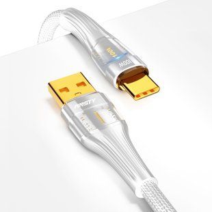 Кабель ANSTY S-053-T Type-C 100W 1M Nylon LED Белый