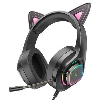Провідні ігрові навушники з вушками Hoco W107 Сute cat Green-Black