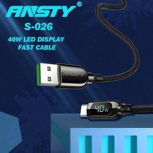 Кабель ANSTY S-026 Type-C Nylon LED Display 40W 1M Черный