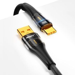 Кабель ANSTY S-053-T Type-C 100W 1M Nylon LED Чорний