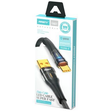 Кабель ANSTY S-053-T Type-C 100W 1M Nylon LED Чорний
