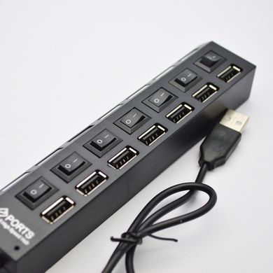 Юсб хаб HUB USB 7 портів USB 2.0 з кнопками ввімкнення Black