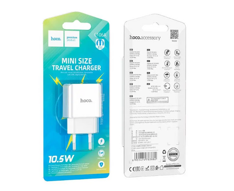 Сетевое зарядное устройство Hoco C106A Leisure 1USB 2.1A White