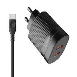 Мережевий зарядний пристрій ANSTY C-015-A with Micro USB cable 2USB 2.4A Чорний