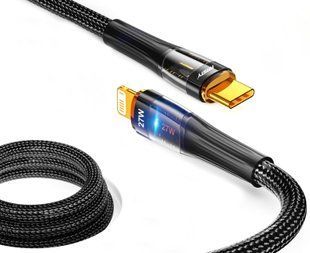 Кабель ANSTY S-053-PI Type-C to Lightning 27W 1M Nylon LED Чорний