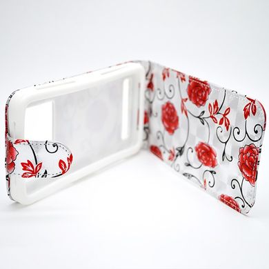 Чехол универсальный для телефона CMA Flip Cover Big Flowers 5.0"(XL) Silver-Red