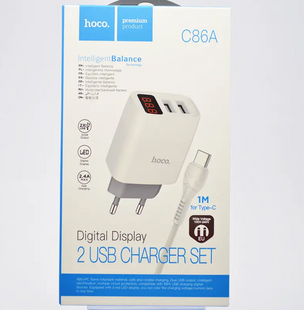 Зарядное устройство для телефона сетевое (адаптер) HOCO C86A Illustrious 2xUSB 2.4A с дисплеем White