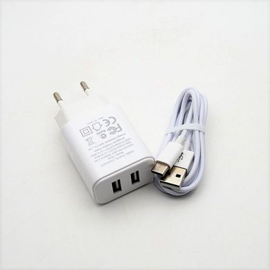 Мережевий зарядний пристрій (МЗП) HOCO C62A 2xUSB USB-Type-C 2.1A White