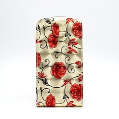 Чехол универсальный с цветами для телефона CMA Flip Cover Big Flowers 5.5" дюймов (XXL) Khaki Gold-Red