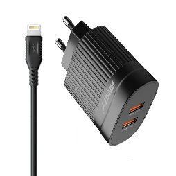 Мережевий зарядний пристрій ANSTY C-015-I with Lightning cable 2USB 2.4A Чорний