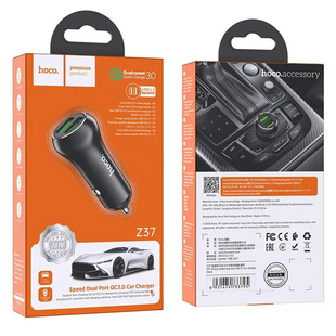 Автомобільна зарядка Hoco Z37 Sharp speed Dingle port QC3.0 36W Black