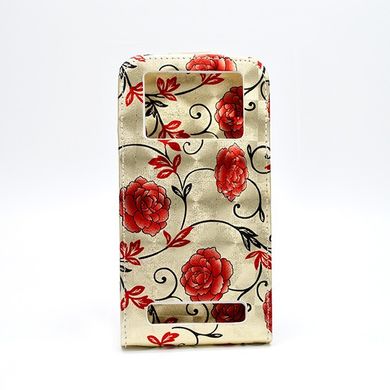 Чохол універсальний з квітами для телефону CMA Flip Cover Big Flowers 5.5" дюймів (XXL) Khaki Gold-Red