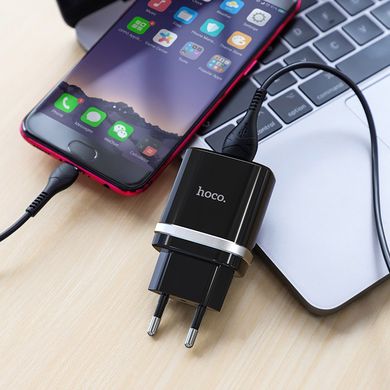 Зарядний пристрій для телефону мережевий (адаптер) Hoco C12 Smart Dual USB 2.4A Black