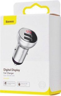 АЗУ Baseus Digital Display Dual USB Car Charger 24W 4.8A Silver (CCBX-0S), Серый