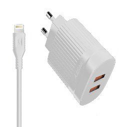 Мережевий зарядний пристрій ANSTY C-015-I with Lightning cable 2USB 2.4A Білий