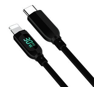 Кабель ANSTY S-028 Type-C to Lightning Nylon LED Display 30W 1M Чорний